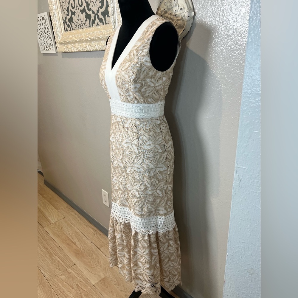 ANTONIO MELANI Beige and White Lace Maxi Dress - Picture 5 of 11